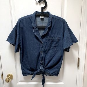 Denim Button Down Shirt With Tie